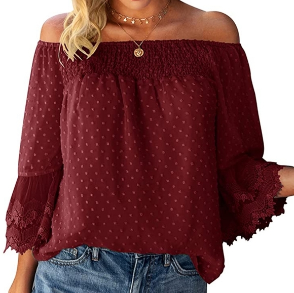 🛍 2/$25 Off The Shoulder 3/4 Bell Sleeve Top - Picture 2 of 3